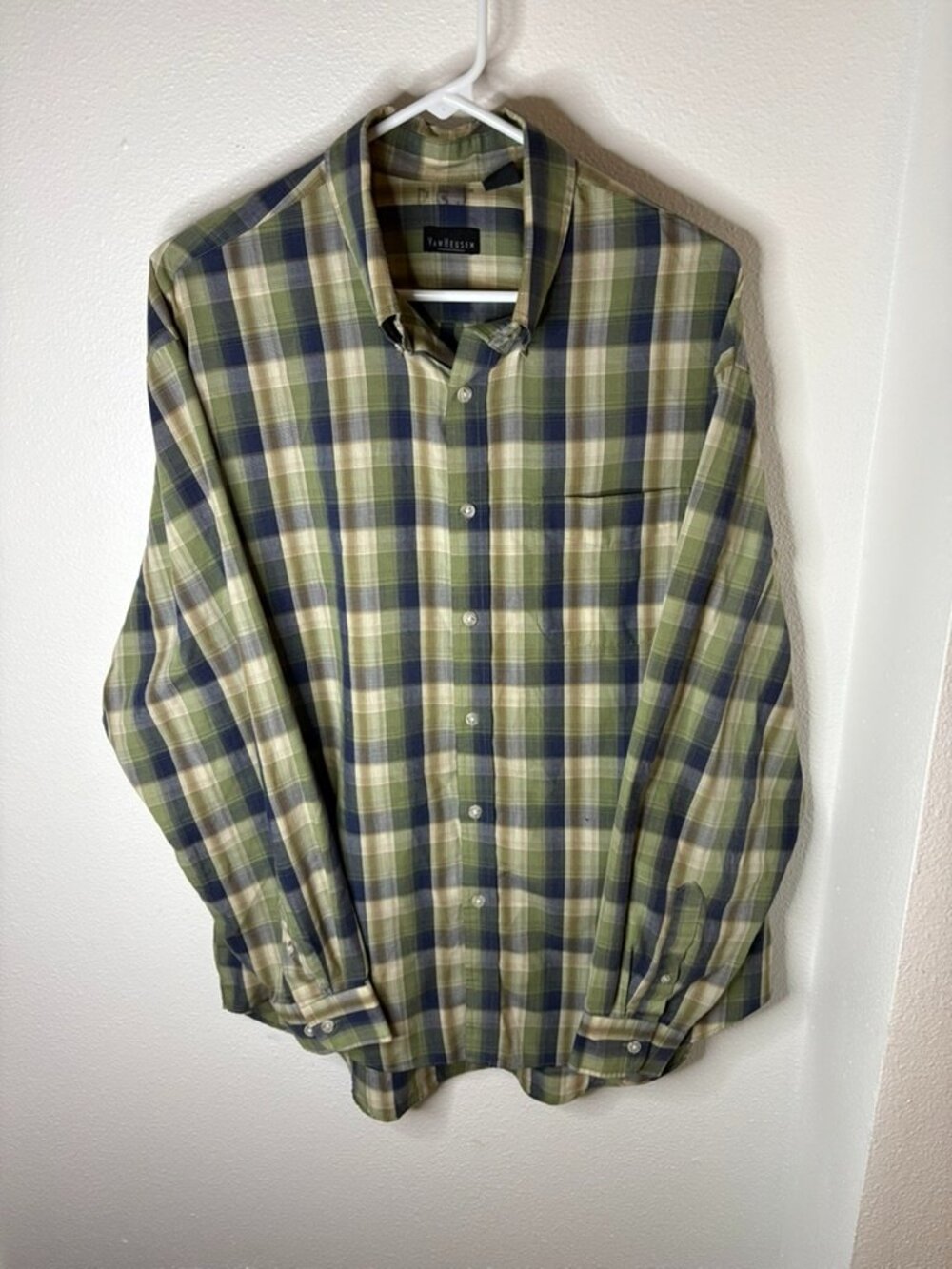 VanHeusen L Green/Blue Plaid Button Down Long-Sleeve - SEE PICTURES
